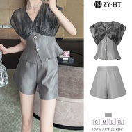 ZY.HT EraVogue 2 mảnh Set Puff Up Sleeve + Shorts Work Suit Hi-Suit nữ Jumpsuit nữ 30960