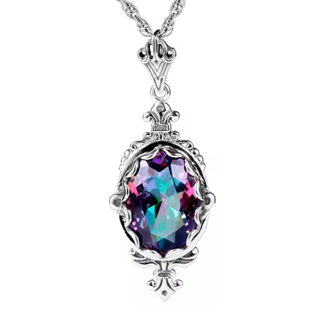 Fashion Pendant Women Handmade Mystic Rainbow Lab Topaz Stone Bohemia 925 Sterling Silver Necklace P