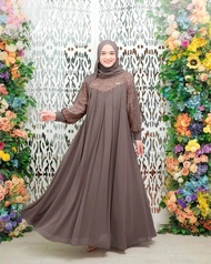 Busana Muslim Couple Wanita Ibu Dan Anak Kekinian Inara Mom &amp; Kids Bahan Ceruty BabyDoll Full Furing Mix Brukat Aplikasi Mutiara Baju Gamis Perempuan Terbaru 2023 Gaun Pesta Simple Mewah Elegan Baju Kembaran Dress Wanita Busui Friendly