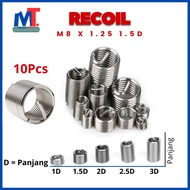 10Pcs Recoil Helicoil M8x1.25 1.5D Recoil Helicoil Verbos For Damaged Thread Repair