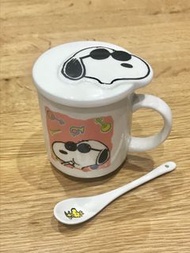Snoopy 史努比/史諾比玻璃杯連蓋加匙羹 glass cup spoon