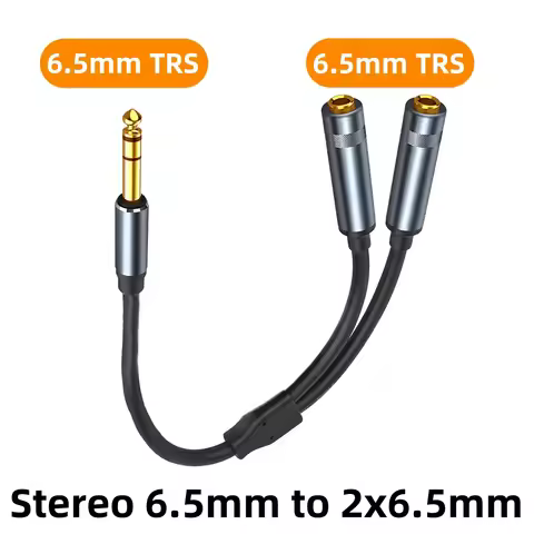 0.3M/1Ft 1/4 TRS Male To Dual 6.35mm Female Y Splitter Adapter Stereo 6.5mm 1-to-2 Audio Extension C