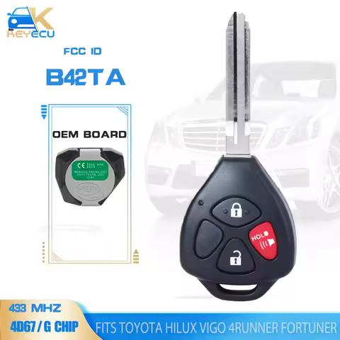 KEYECU B42TA 3B/4B Remote Head Key Fob 433MHz 4D67/G Chip For Toyota Hilux Vigo 4Runner Fortuner 200