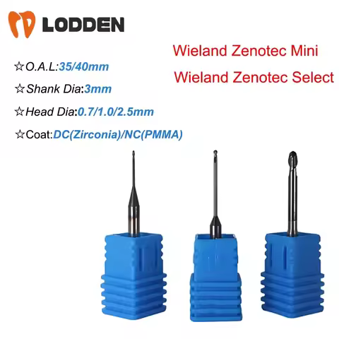 Wieland Zenotec Select /Mini Milling Bur Grinding Zirconia/PMMA D3 Shank DC/NC Coating 0.7/1.0/2.5mm