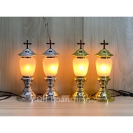 Catholic Cross altar lampbag (with led bulb) - Bronze electric lamp - Cross lantern Catholic altar l