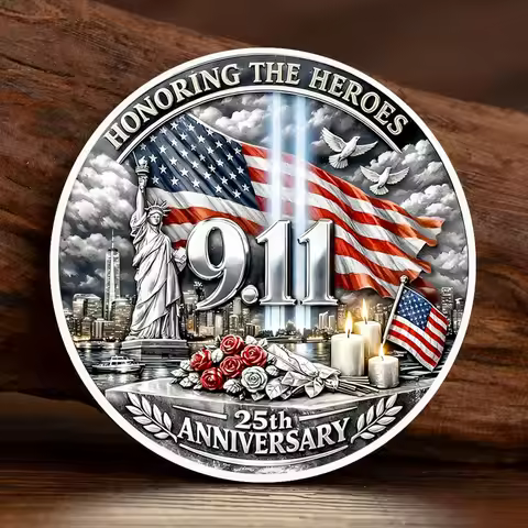 Never Forget 9/11 25th Anniversary Silvery Plated 2D Printed Commemorative Coin Remember September 1