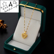 [COD]  new arrival pure real 18K Saudi gold Pawnable Legit smart heart-to-heart titanium steel necklace female cold wind neck chain collarbone chain necklace