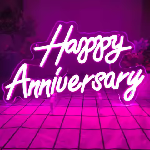 Happy Anniversary Neon Sign USB Dimmable LED Light for Bedroom Living Room Anniversary Valentine’s D
