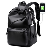 Waterproof Leather Backpack Men school bag for teenage girls boy bookbag Laptop bag pack Business Casual Travel backbag Black