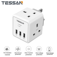 TESSAN Plug Extension Multi Plug USB Charger Extension Socket Cube Power Strip with 3 USB Ports and 2 Outlets,2 Way Surge Protector USB Adapter Plug  3 Pin Adaptor Wall Charger Power Socket for Travel Home Office