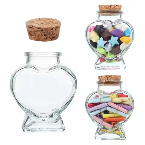 Creative Clear Origami Stars Glass Bottle Peach Heart Shape Craft Wishing Bottle Drift Bottle for Ho