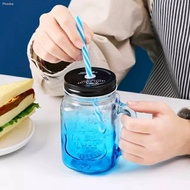 500ml Creative Gradient Color Portable Cup Jar Bottle Colored Mason Glass Transparent With Straw