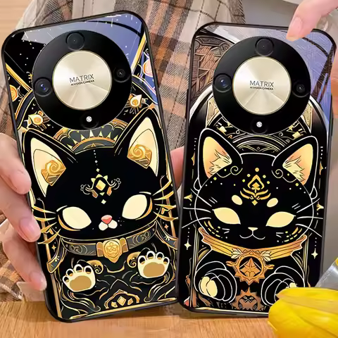 Black Gold Cat For Honor Magic 6 50 70 90 Lite X7b 200 Pro Nova 10 Nova 5T X6 P30 Pura 70 Ultra Temp