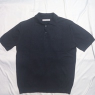 EIGHT SECONDS Short Shirt Knit Textures Navy Stripes Short Collar Cool 8Seconds Knitwear Sweater Swe