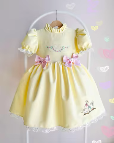 0-12Y Baby Girl Summer Duck Embroidery Turkish Vintage Lolita Princess Ball Gown Yellow Dress for Bi