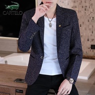 卡帝乐鳄鱼（CARTELO）2023新款春秋休闲西装男商务修身小西服潮流帅气单件上衣单西外套 黑色 M 90-110斤