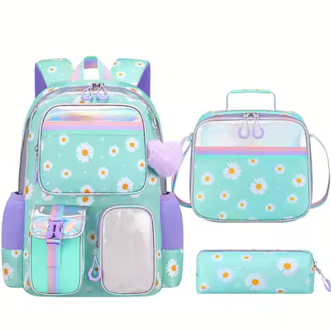 3pecs/set Elementary School Student Girls' Backpack Waterproof Daisy Cute Children's Backpacks Chrys