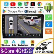 [4G+32G 8Core Carplay] 7/ 9/10inch android car player 2 Din Support 360°Panoramic Navigation with 32