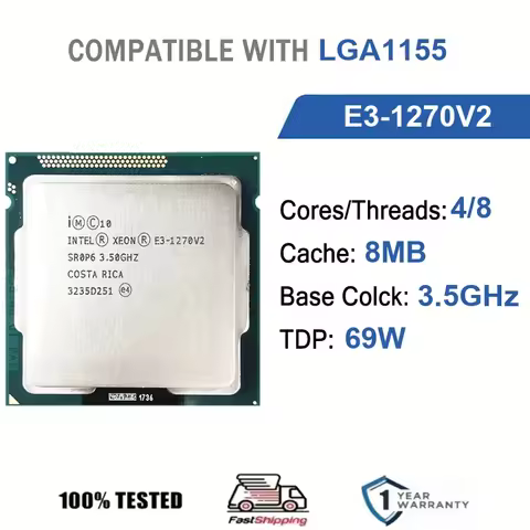 Intel Xeon E3-1270V2 4 Core 8 Thread 3.5GHz 69W 8MB Cache 22nm LGA1155 SR0P6 DDR3 1333/1600 MHz Ivy 