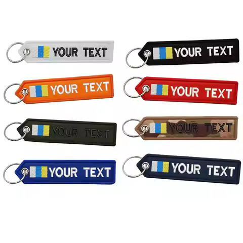 Personalized Canary Islands Flag Keychain Customize Text Tag Double Sided Embroidery for Motorcycles