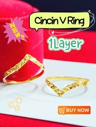Wing Sing Cincin V Ring Padu Bajet Satu 1 Layer Original Fesyen Emas 916 / 916 Gold Solid V Ring 单行 V 形戒指
