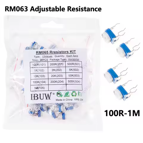 65PCS Trimmer Potentiometer RM063 Adjustable Resistance 100R~1M Potentiometers 1K 5K 10K 20K 50K Var