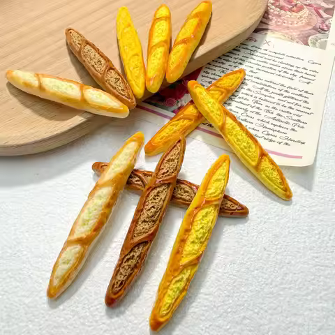 5pcs Mini Caramel Baguette Bread Model Resin Charms Mini Fake Food Accessories Jewelry Making Creati