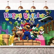 1ชุด Super Mario Bros Theme Latex บอลลูนเค้กใส่แบนเนอร์ชุด Happy Birthday Party Decor Baby Shower Supplies