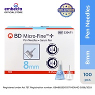 BD Micro Fine Insulin Pen Needles (8mm x 100's/Box) Exp date: January 2028