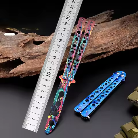 Stainless Steel CSGO Butterfly Trainer - 4-Hole Folding Practice Knife Unsharpened Balisong for Flip