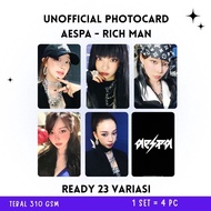 Aespa Rich Man Unofficial Photocard - PC AESPA Unofficial Kpop Card Merch 2 sides Karina Winter Gise