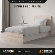 KitchenZ Alona Series Single Bed Frame Full Melamine Modern Natural Oak White - M8808-LH+WT