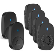 กริ่งประตูไร้สายกันน้ำส่งสัญญาณ2ตัวรับสัญญาณ4ตัว100-240V 300ม. กระดิ่งประตูบ้าน38เสียงระฆังกริ่งประต