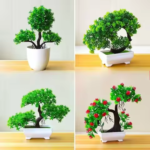 Artificial Potted Plants Small Fake Green Trees for Indoor Outdoor Home Garden Bedroom Hotel Party D