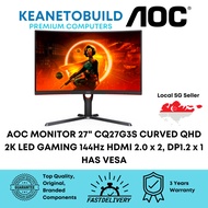 AOC MONITOR 27" INCH CQ27G3S CURVED QHD 2K LED GAMING 144Hz HDMI 2.0 x 2, DP1.2 x 1 HAS VESA