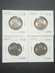 1973年女皇頭銀色香港5毫共4枚  全新頂級UNC  靚爆車輪轉光