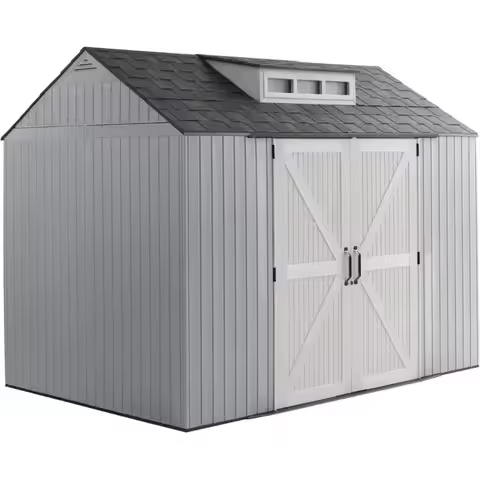 Spacious 7x10 Resin Outdoor Shed, Weatherproof, Brown, Ideal for Storage, Lawn Mower, Yard Tools, Bi