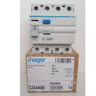 HAGER 4 Pole ELCB / RCCB 40A 30mA , 100mA Or 300mA