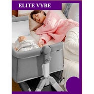 Elite Vybe 2-in-1 Bedside Baby Cot | Foldable & Portable with Wheels | 4 Colors | Newborn to 3 Years