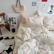 【Pure Cotton】 INS Floral Style Bedding Set Soft Fitted BedSheet Quilt Cover Pillow Cases single/Queen/king Size Bedsheet