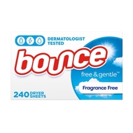 Bounce Dryer Sheets Laundry Fabric Softener, Free & Gentle, 240 Count, White