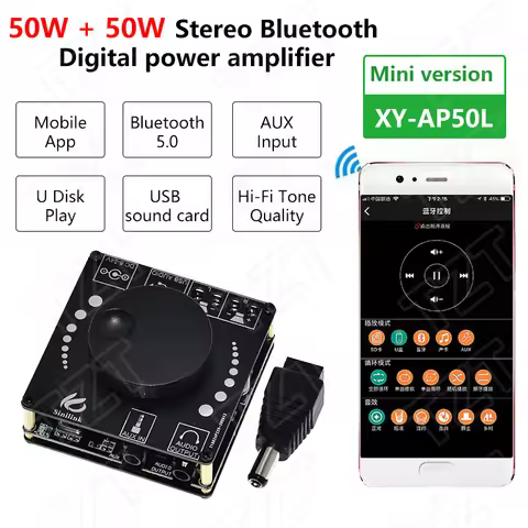Sinilink 40W/50W Stereo Bluetooth 5.0 Power Amplifier Board WIFI Mobile Control APP 12V/24V High Pow