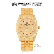 Roscani Carson G 497G (Sapphire Crystal + Magnified Date) Bracelet Men Gold Watch Stainless Steel Wa