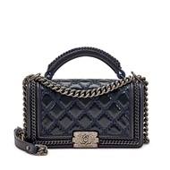 Chanel Navy Quilted Lambskin Old Medium Top Handle Boy Bag Ruthenium Hardware, 2015-2016