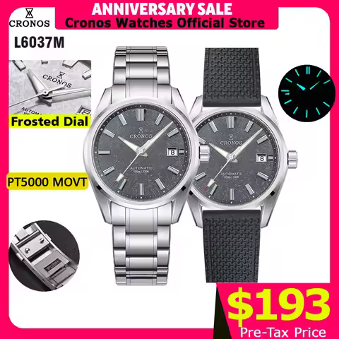 Cronos Men Watch 39mm Automatic Wristwatches White Dial Solid Links Sapphire 10 ATM L6037M