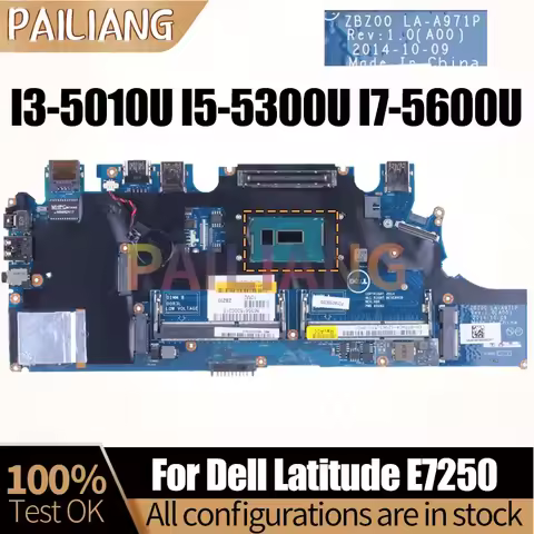 For DELL Latitude E7250 Notebook Mainboard LA-A971P I3-5010U I5-5300U I7-5600U 02PVP8 0G9CNK Laptop 