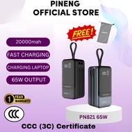 3C CERFIDICATE PINENG powerbank PN821 65W 20000mAh Fast charging Power Bank with Type C Two-Way Cabl