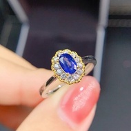 Fiorella Platinum PT950 Oval Sapphire and Diamond Cluster Ring Adjustable/Resizable