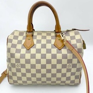 Louis Vuitton 經典白棋盤 speedy 25，LV路易威登，波士頓包，側背包，二手真品，現貨，免運