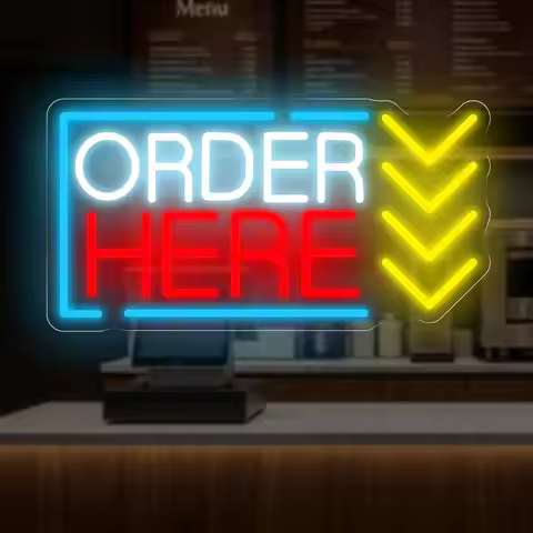 Order Here Neon Sign USB Powered LED Light for Coffee Shop Restaurant Bar Pet Shop Decoration Busine